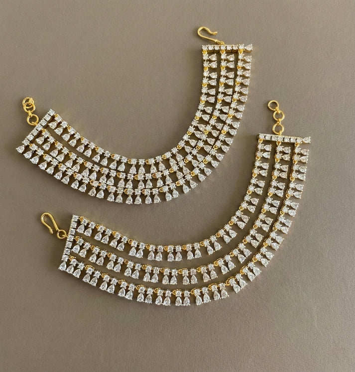 Triple Layered 2 tone CZ White stone Earchain